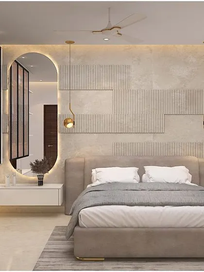 A duplicate of the bedroom concept with the stone-patterned wall.