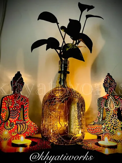 Bring tranquility into your home with my handcrafted Buddha candle holders. The warm glow of the candle brings the intricate psychedelic patterns to life.