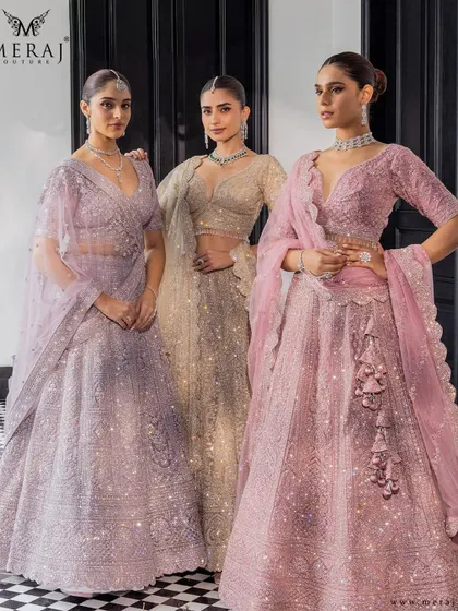 A closer look at the symphony of shimmer and grace in my 'Ruvaah' collection, featuring intricate hand embroidery and 3D florals.