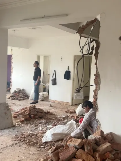 Another angle of the demolition in progress. I am always on-site to ensure the structural changes are executed correctly and safely.