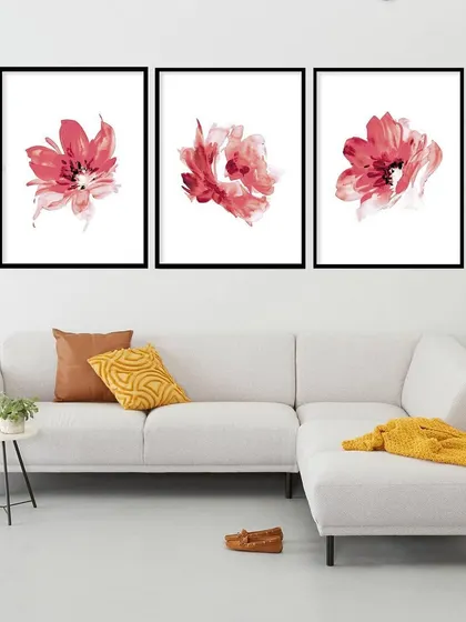 A variation of our red rose series, this set of three framed prints offers a slightly different composition of abstract flowers. They work beautifully together to create a stunning, cohesive floral statement.