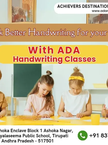 We offer dedicated handwriting classes in Ashok Nagar, Tirupati, to help every child succeed. Our program focuses on building a strong foundation for clear communication and academic excellence in a supportive classroom environment.