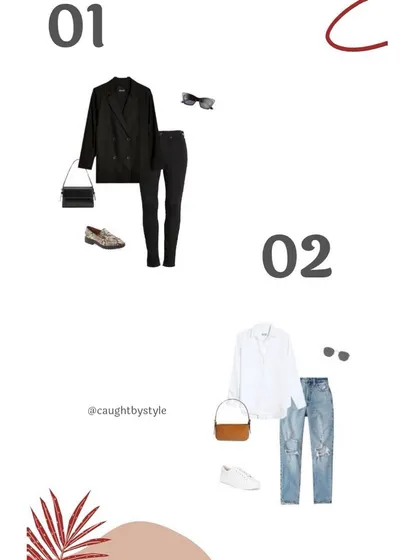 Here are my first two tips for making skinny jeans look modern: pair them with a long, buttoned blazer and sneakers, or a classic white button-up for an effortlessly chic outfit.