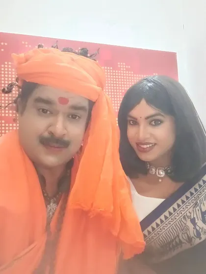 Posing for a selfie in my swamiji getup with my co-star.
