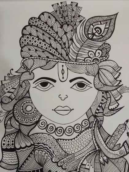 This intricate Krishna doodle is a perfect example of how Mandala patterns can be used to create stunning and detailed portraits. It’s a beautiful fusion of spiritual art and meditative drawing.