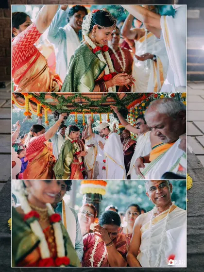 A collage of emotional and happy moments during the ceremony, capturing tears of joy and laughter.