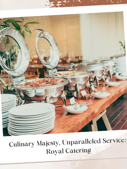 Culinary majesty and unparalleled service are my promises. A classic buffet line with chafing dishes demonstrates the professional and organized service I provide for corporate lunches and dinners.