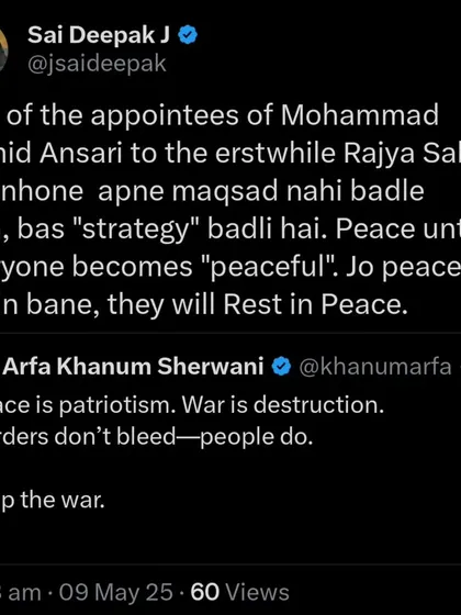 My analysis of a tweet calling for peace. I point out the underlying strategy: "Peace until everyone becomes 'peaceful'," exposing the expansionist agenda behind such rhetoric.