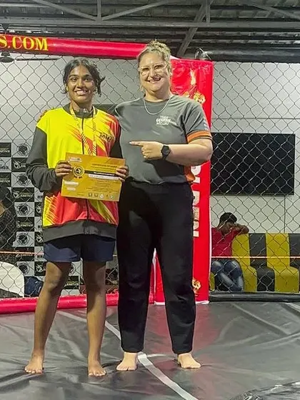 Our female fighter, Zyba Khan, wins gold in the -53kg category at the Golden Mongkhon tournament in Chennai, showcasing the strength of our women's program.