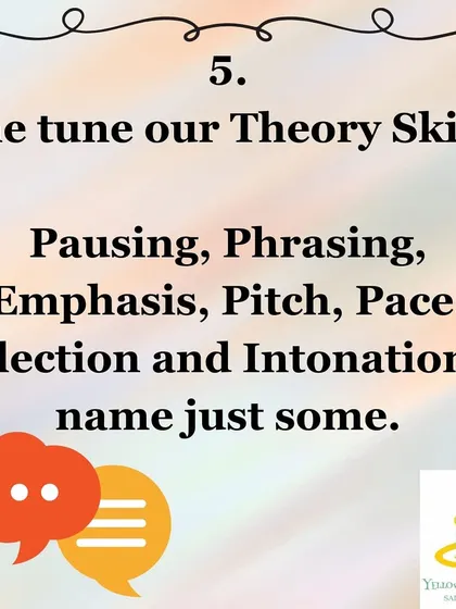 We focus on fine tuning the theoretical skills of speech. This includes understanding and applying concepts like pausing, phrasing, pitch, and pace to make their delivery more impactful and engaging.