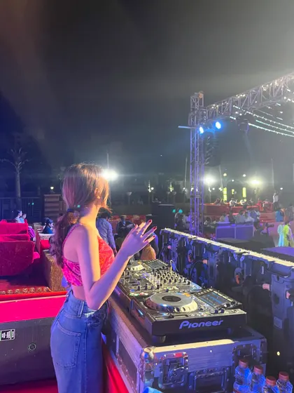 Getting ready to spin some tracks at Dandiya 2024. The stage was set for a night of non-stop Garba and Bollywood music.