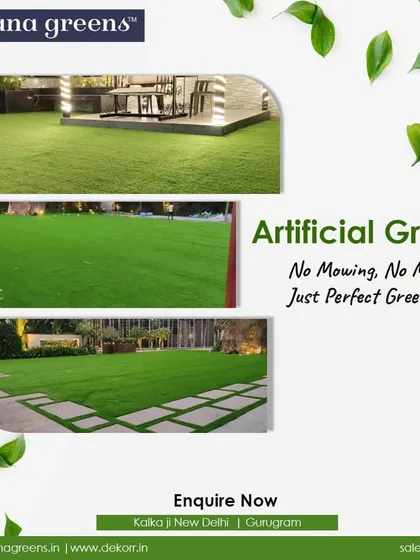 No mowing, no mess, just perfect green. This collage shows various applications of our artificial grass, from full lawns to pathways, all providing a flawless green look with zero maintenance.