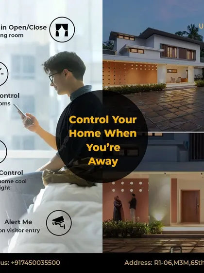 Control your home even when you're away. My system allows you to manage curtains, lights, and climate control remotely, and alerts you when a visitor arrives, ensuring your home is always just the way you want it.