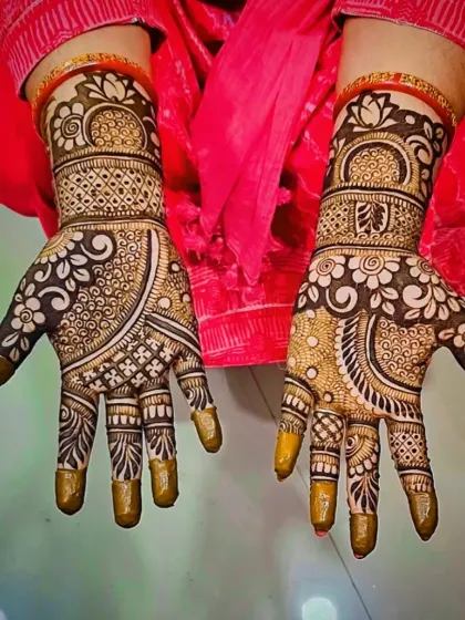 A top-down view of a beautiful floral and paisley palm design.