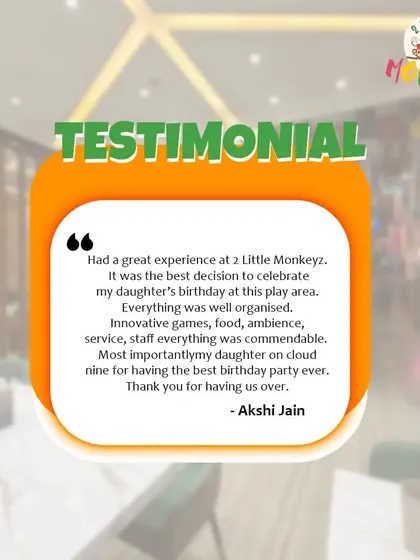 "It was the best decision to celebrate my daughter's birthday at this play area." Akshi Jain's testimonial praises our organization, innovative games, food, and ambiance. We're so happy her daughter was on cloud nine!