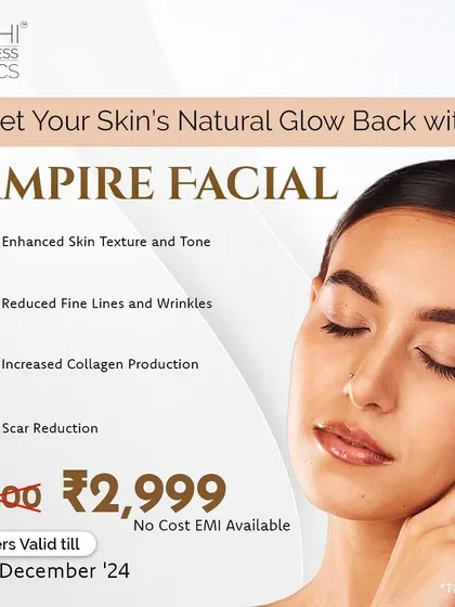 Get your skin's natural glow back with our Vampire Facial. This treatment enhances skin texture, reduces fine lines, and boosts collagen, now available at an incredible offer price.