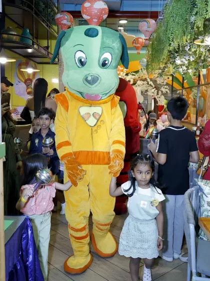 Our mascot Tinga Dojo leads the way through the party. A mascot parade is one of the highlights of our birthday packages, creating excitement for all the guests.