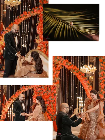 The moment of the ring exchange during an engagement ceremony, captured from multiple angles to tell the full story of the promise being made.