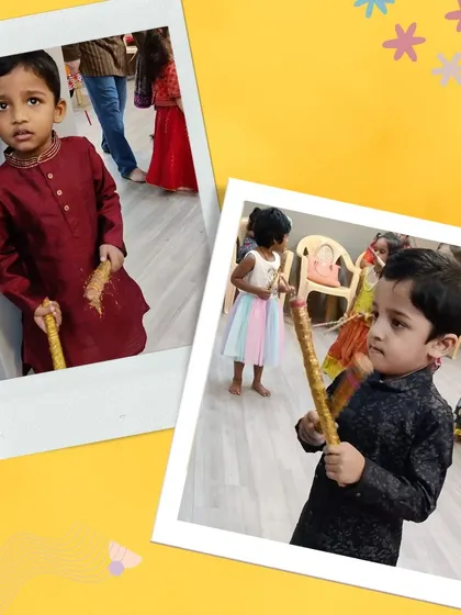 Little ones dressed in kurtas, holding their dandiya sticks. It's wonderful to see them embrace cultural traditions with such enthusiasm.