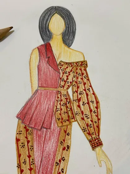 A detailed shot of the indo-western jumpsuit sketch.