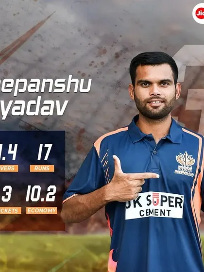 A fantastic performance by our student Deepanshu Yadav for the Meerut Mavericks in the UP T20. His hard work and dedication are paying off on the big stage.