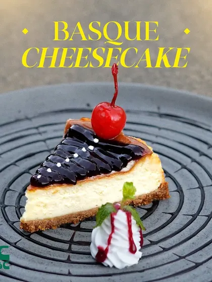 A classic Basque Cheesecake, perfectly burnt on top and creamy in the center. A must-try for dessert lovers.