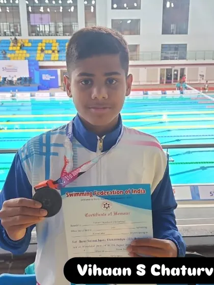 Vihaan S Chaturvedi after winning a silver and bronze.