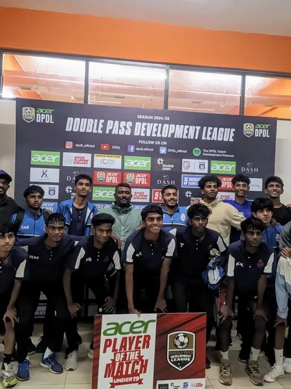 Our U19 boys with their coach and Player of the Match award at the DPDL.