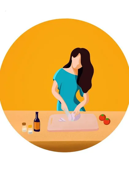 A simple, graphic illustration of a woman cooking. This style is great for creating custom icons or personal profile pictures.