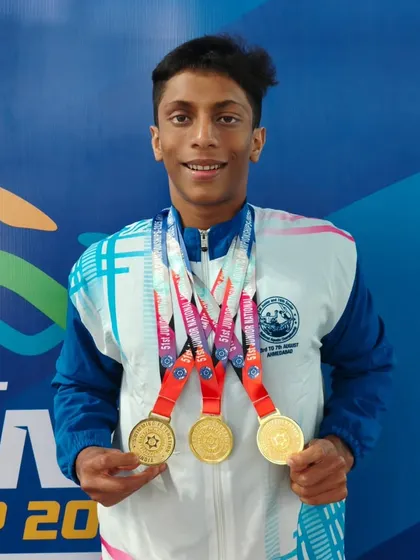 A closer look at the gold medals won by our champion, Sharan S.