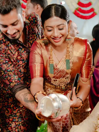 A candid moment of joy from a cousin's wedding. The makeup is designed to look fresh and radiant even in action shots.