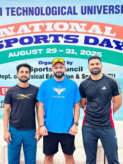 With fellow coaches and sports enthusiasts at the National Sports Day event at Delhi Technological University. Celebrating the spirit of sportsmanship and teamwork that unites us all.