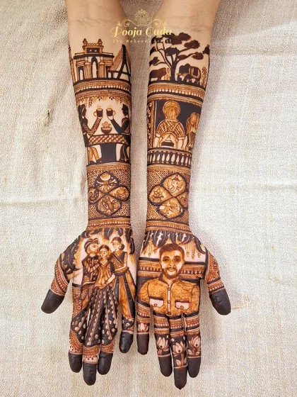 This customized design for a bride with roots in Africa features the Nairobi skyline, African animals, and a portrait of her late father.