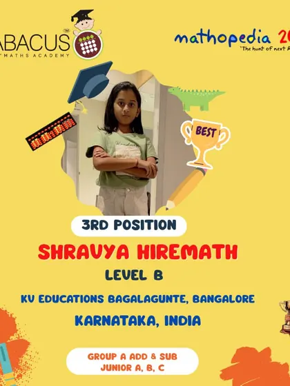 Shravya Hiremath from Bangalore, achieving 3rd Position.