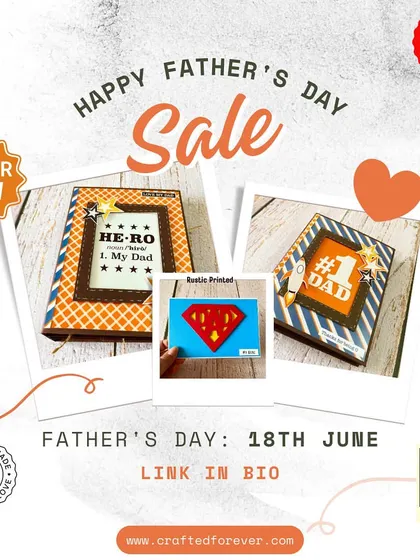 Our Father's Day sale is on. This graphic showcases our top-selling albums and cards for dads, with photo printing included to make gifting easy.