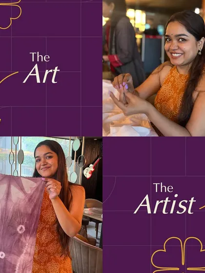 Another happy artist with her unique creation. The beauty of Shibori is that no two pieces are ever exactly alike, making each scarf or cloth a personal work of art.