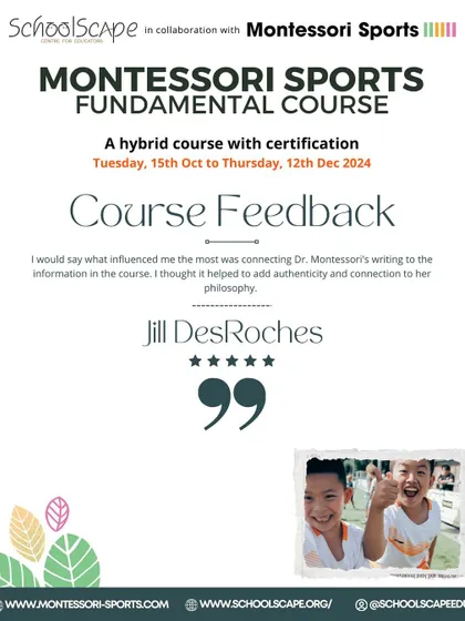 A testimonial highlighting the value of connecting Dr. Montessori's writings to the course information, adding authenticity and connection to her philosophy.