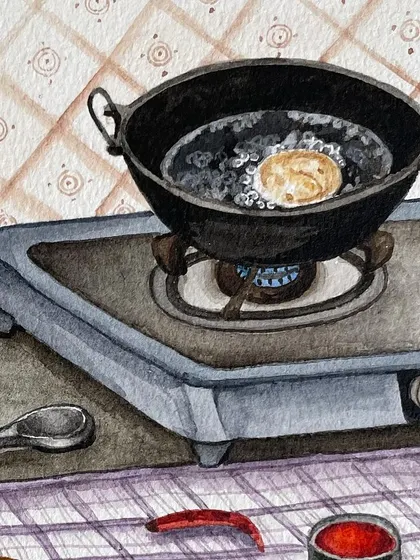 An illustration of Poorni being prepared, a tradition kept alive for four generations.