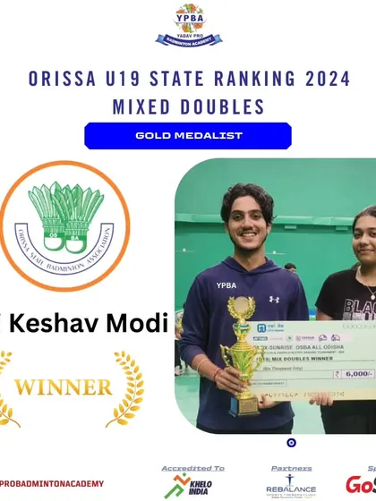 Sai Keshav Modi winning the Gold medal in Mixed Doubles at the Orissa U19 State Ranking 2024.