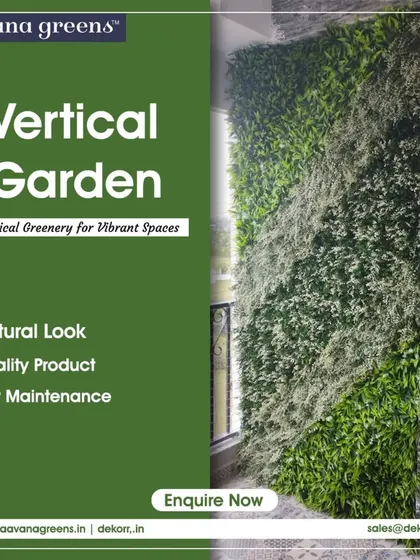We create vertical greenery for vibrant spaces. This balcony wall is covered in a natural-looking artificial garden, offering a quality, low-maintenance solution that adds serenity and style.