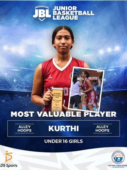 Kurthi of Alley Hoops is the Under 16 Girls Most Valuable Player. A true leader on the court, her determination was an inspiration throughout the tournament.