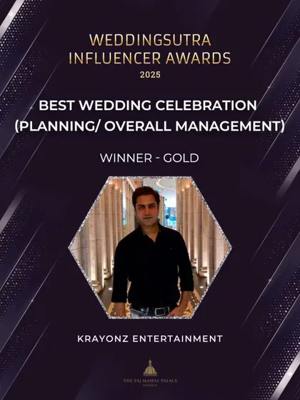 We are thrilled to have won Gold for Best Wedding Celebration (Planning & Overall Management) at the WeddingSutra Influencer Awards 2025.