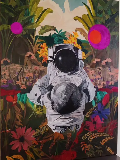 Another view of the unframed 'Recuperation' canvas. This piece took over 50 hours to complete, with each element carefully painted to contribute to the overall story of renewal.