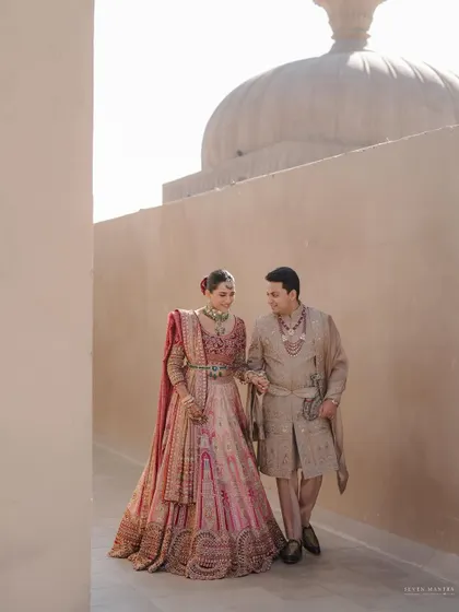 Walking together in the palace corridors. This shot has a grand, cinematic feel, like a scene from a historical romance.