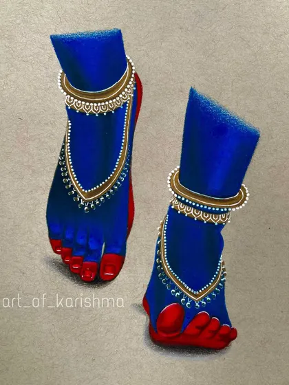 If you are true, don’t worry, he’s coming for you. A simple, devotional piece focusing on Krishna's feet, adorned and ready.
