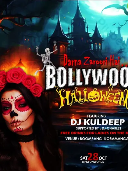 'Darna Zaroori Hai' Bollywood Halloween. This poster captures the spooky yet fun theme of our Halloween parties, where we mix scary decor with the best dance music.