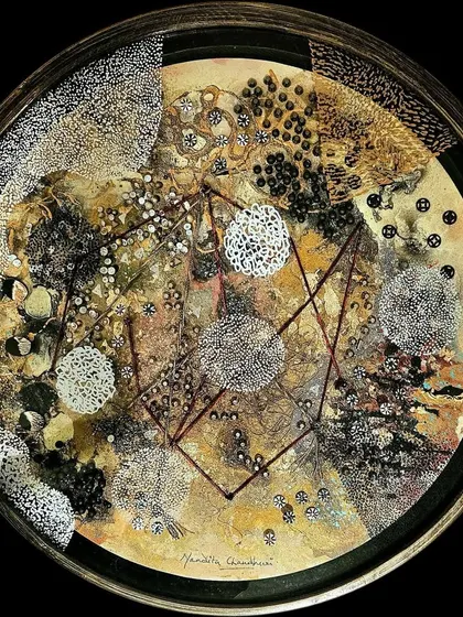 A third piece from Nandita Chaudhuri's 'Alchemical Circles' series. Is it a mandala, a memory, a map? That’s for the viewer to decide.