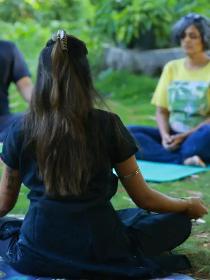 Guiding a group in meditation at Flow Fest. There is something incredibly powerful about meditating together outdoors, surrounded by the sounds of nature.