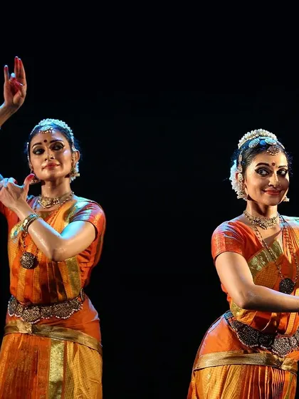 Another capture of the dynamic interplay between two dancers in *Sarvasya*. Creating these moments of connection and contrast is a key part of my choreographic work.