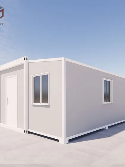 This perspective view of the 30ft expandable container house shows how the side modules fold out to create a wider, more spacious interior. It’s an intelligent solution for transport and quick setup.
